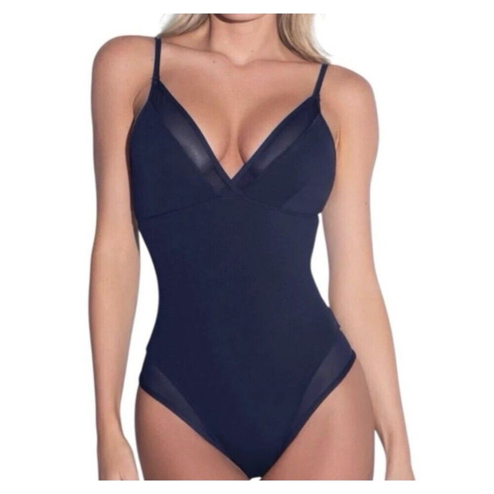 TA3 XS Regular Long Mesh One Piece Swim Suit Midnight Navy Blue Shapewear NWT